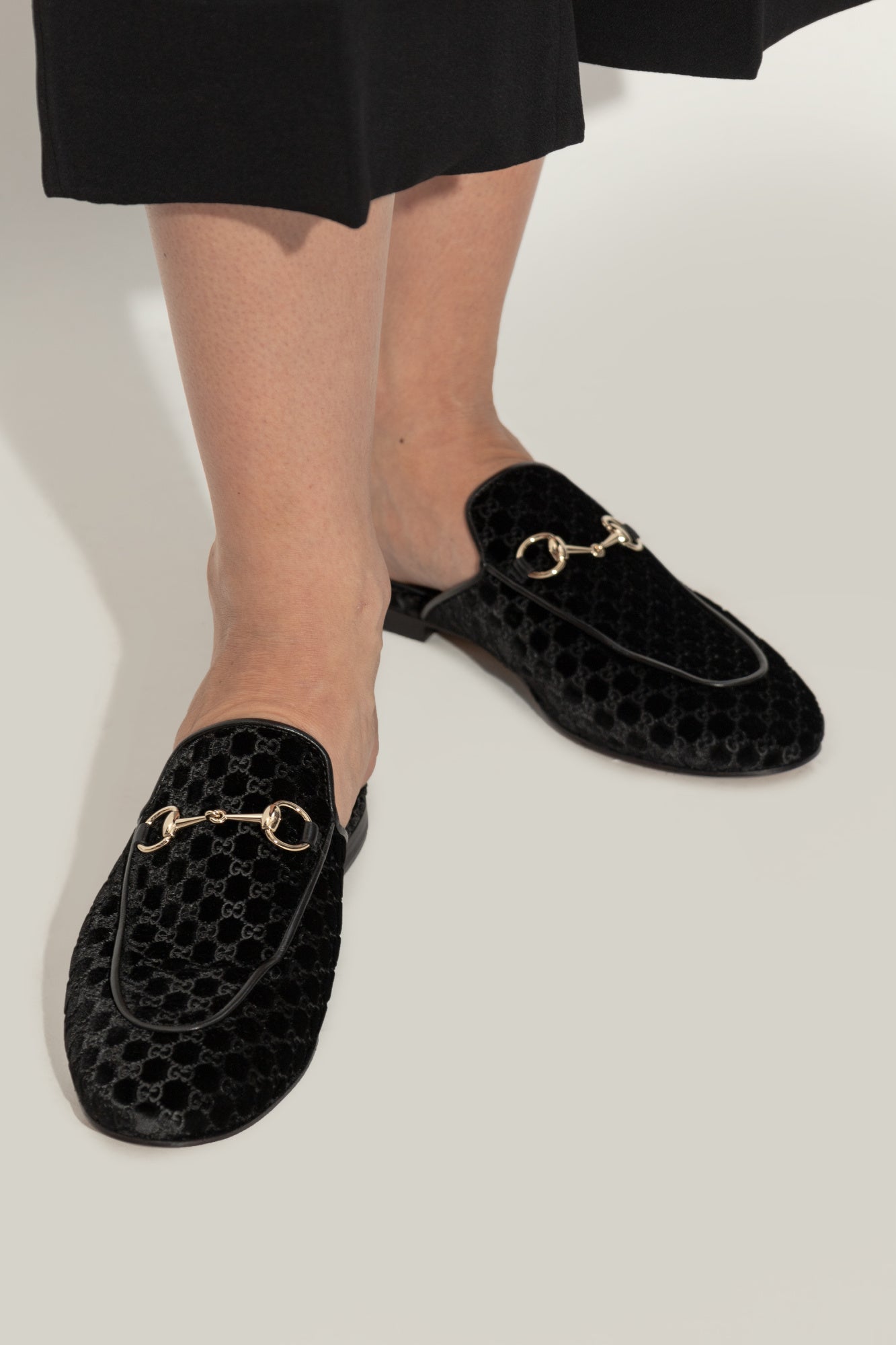 Gucci Princetown Horsebit Velvet Slippers
