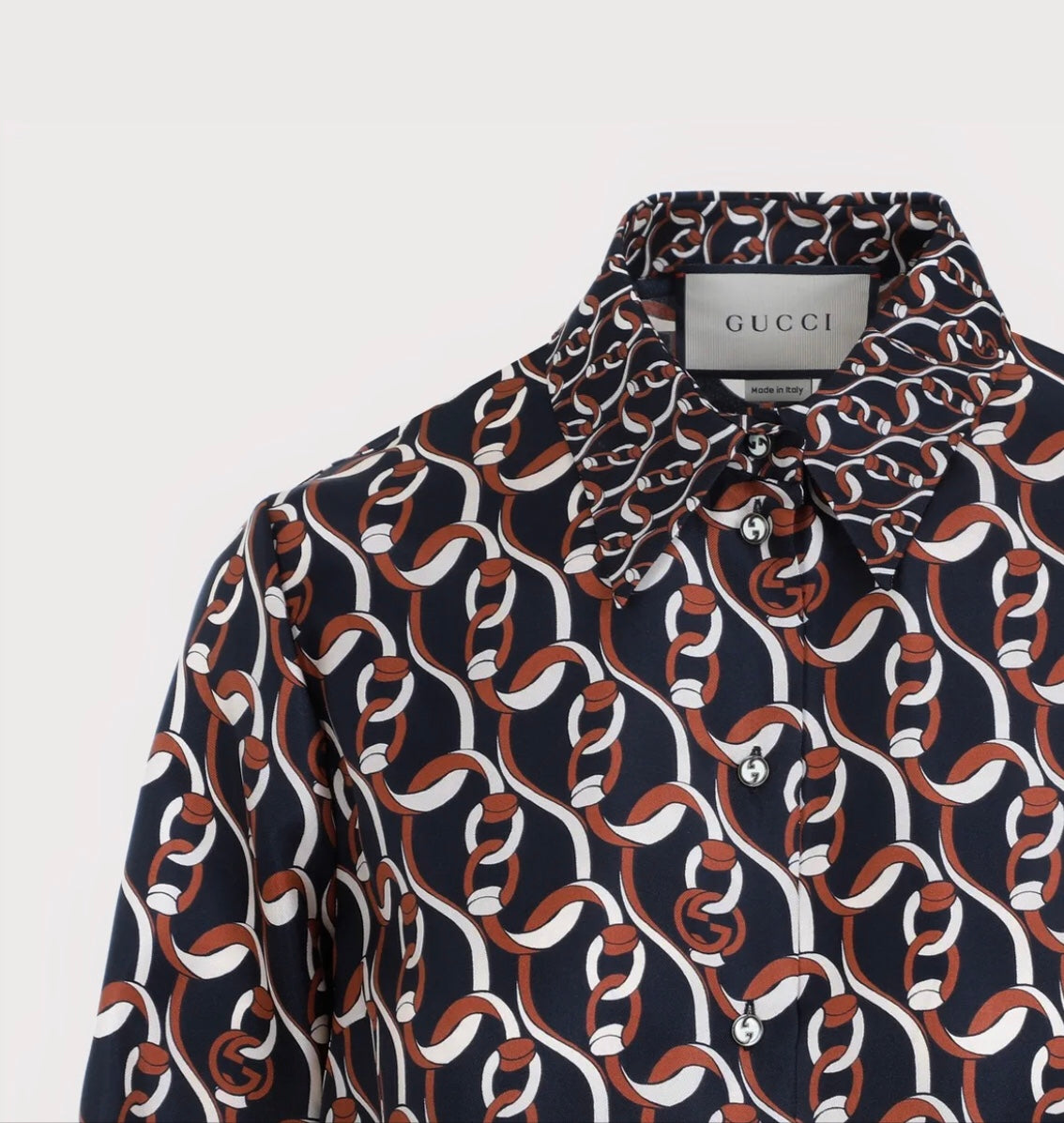 Gucci Interlocking G Chain Print Silk Shirt