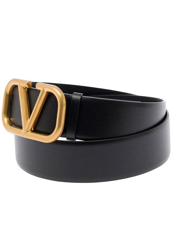 Valentino Garavani black leather belt Vlogo buckle 40mm