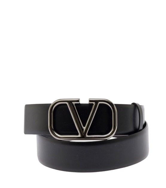 Valentino Garavani black leather belt Vlogo buckle 40 mm