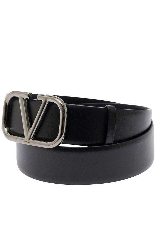 Valentino Garavani black leather belt Vlogo buckle 40 mm