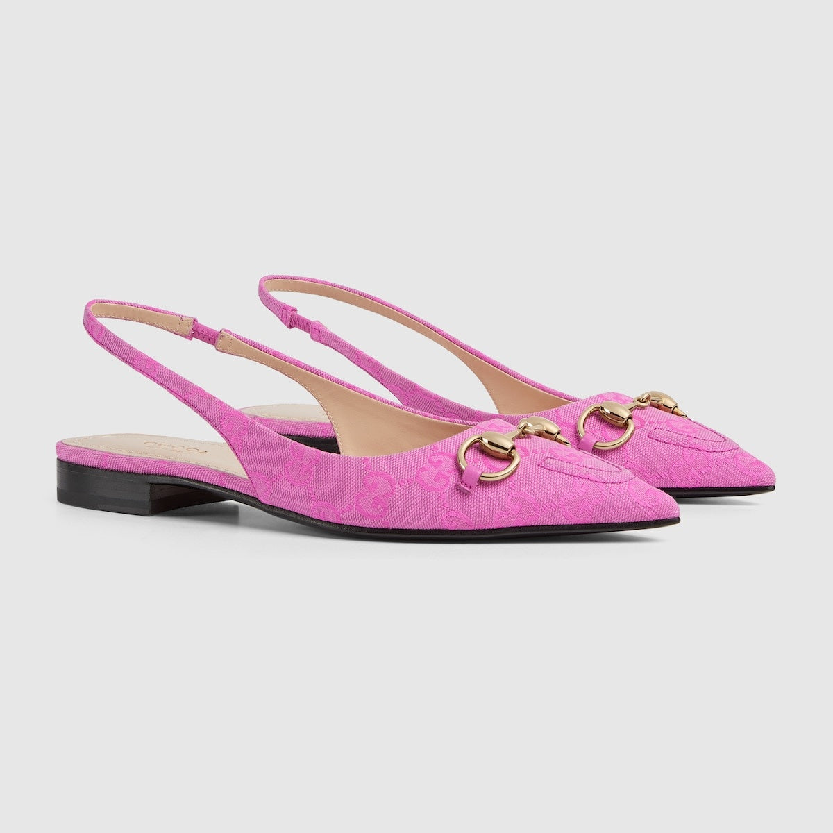 Gucci Horsebit GG Canvas Slingback Ballet Flats
