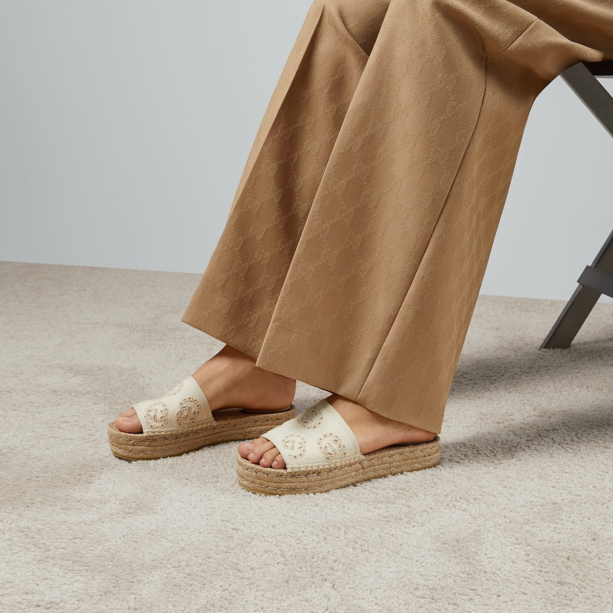 Gucci Interlocking G Canvas Espadrille Sandals