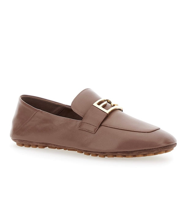 Fendi baguette brown leather loafers