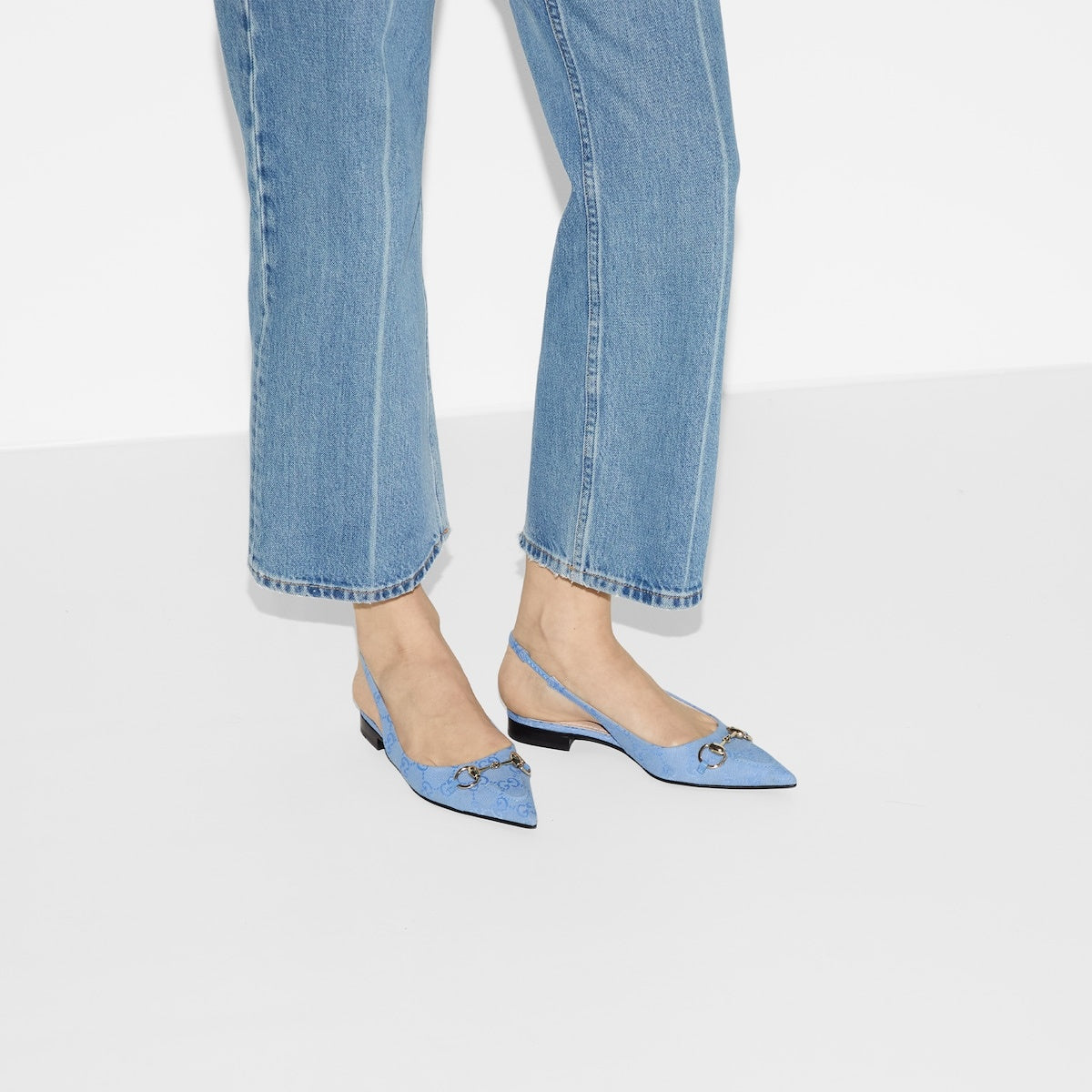 Gucci Horsebit GG Canvas Slingback Ballet Flats