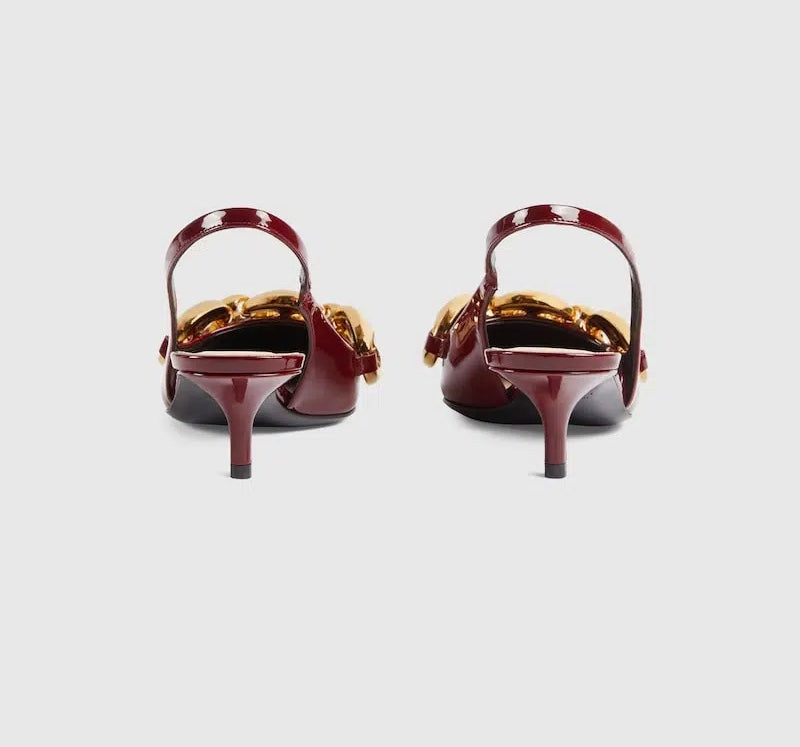 Gucci Marina Chain Patent Leather Slingback Pumps