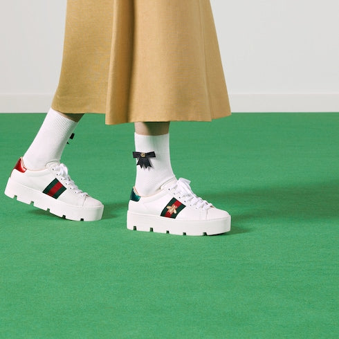 Gucci Ace Web Bee Platform Sneakers