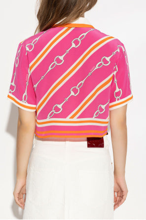Gucci Horsebit Stripe Print Silk Shirt