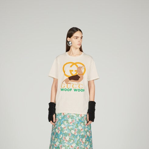 Gucci Woof Woof Print Cotton T-Shirt