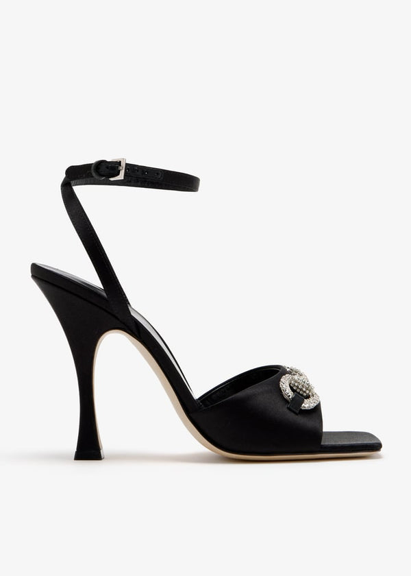 Gucci Crystal Horsebit Satin Sandals