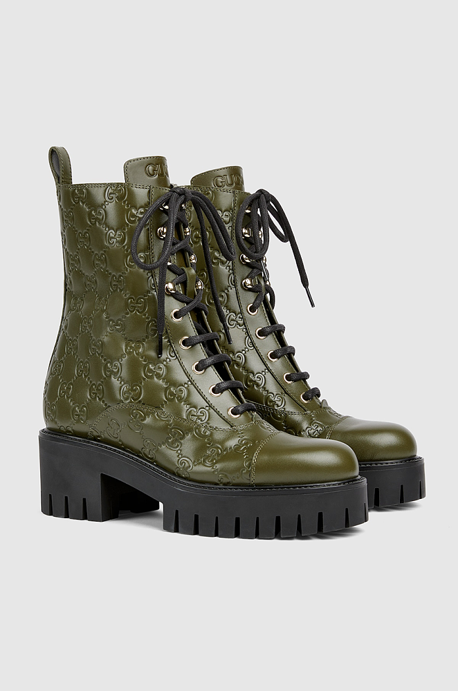 Gucci GG Embossed Lace Up Boots
