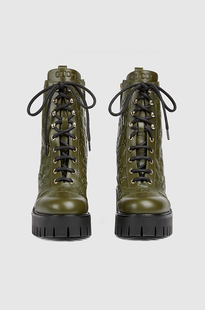 Gucci GG Embossed Lace Up Boots