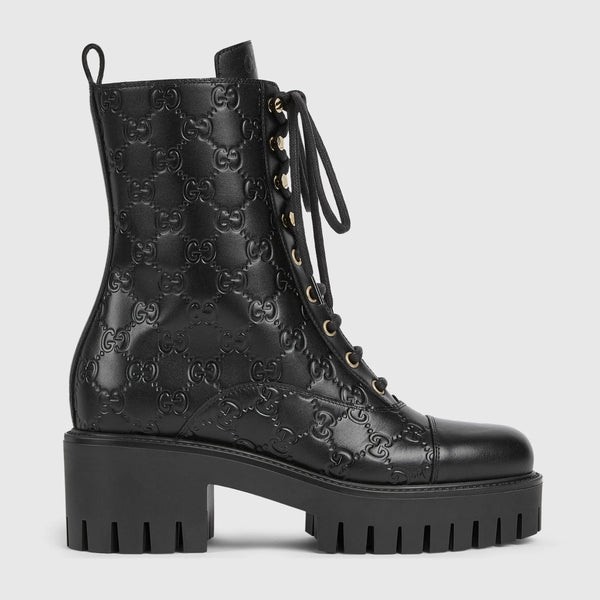 Gucci GG Embossed Lace Up Boots