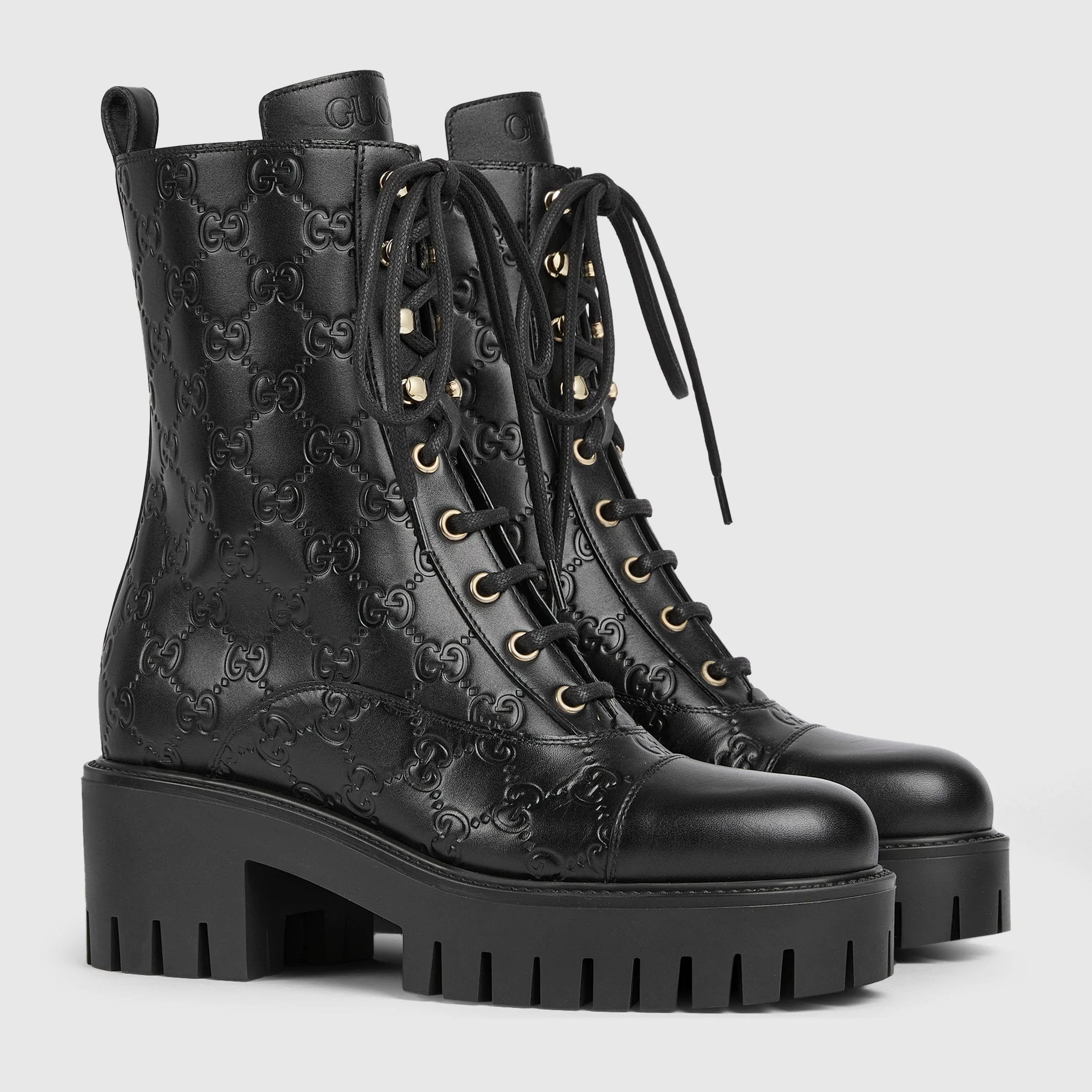 Gucci GG Embossed Lace Up Boots