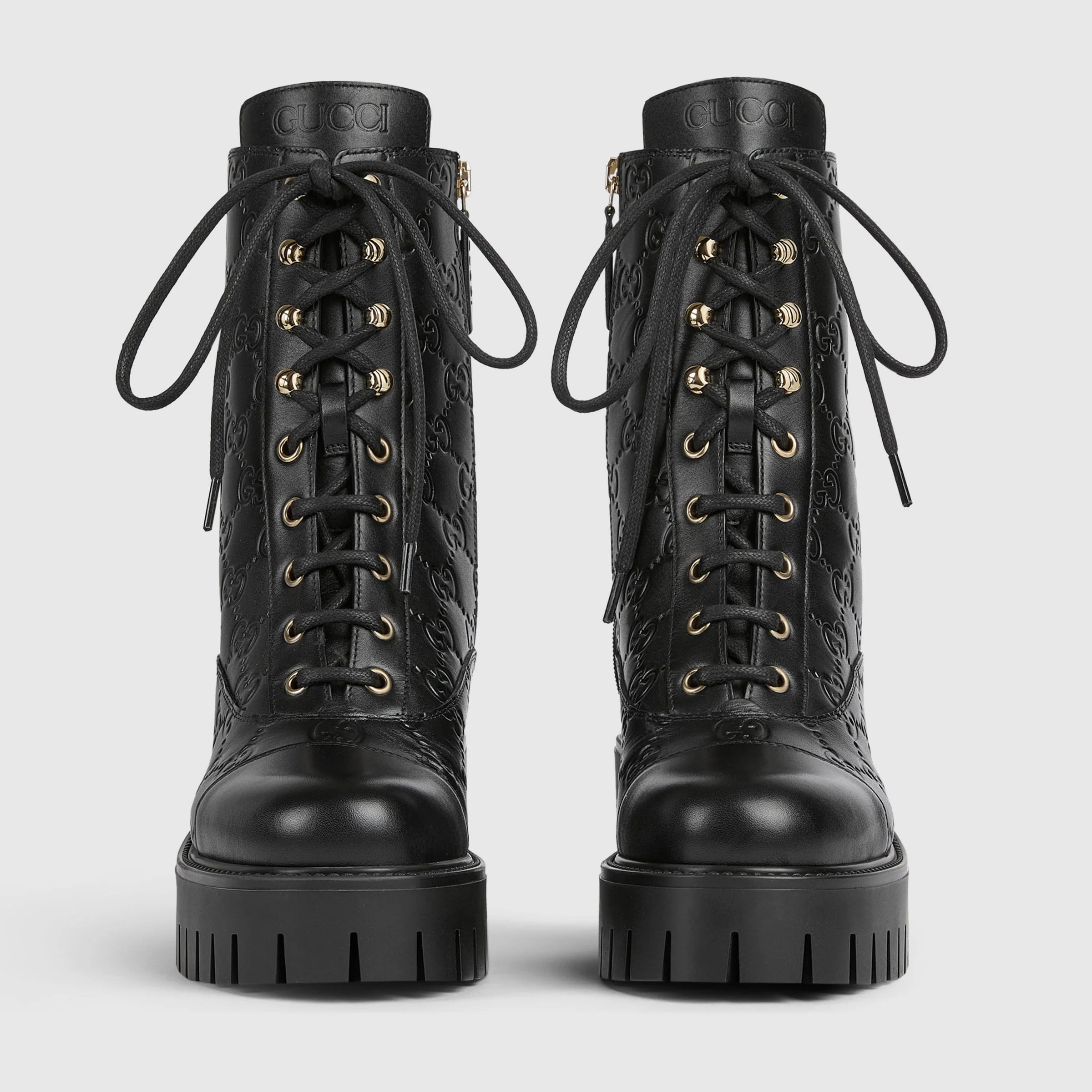 Gucci GG Embossed Lace Up Boots