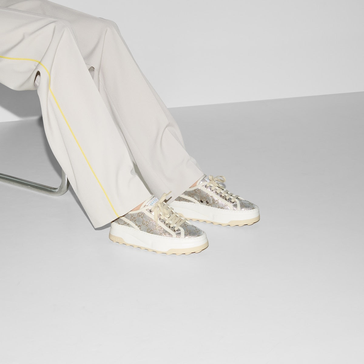 Gucci Metallic silver GG canvas Sneakers