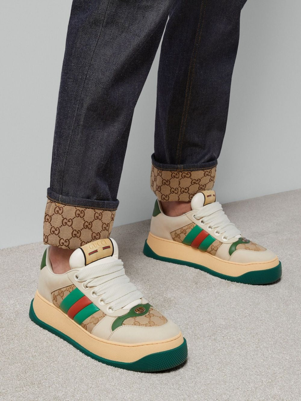Gucci Screener Web GG Leather Sneakers