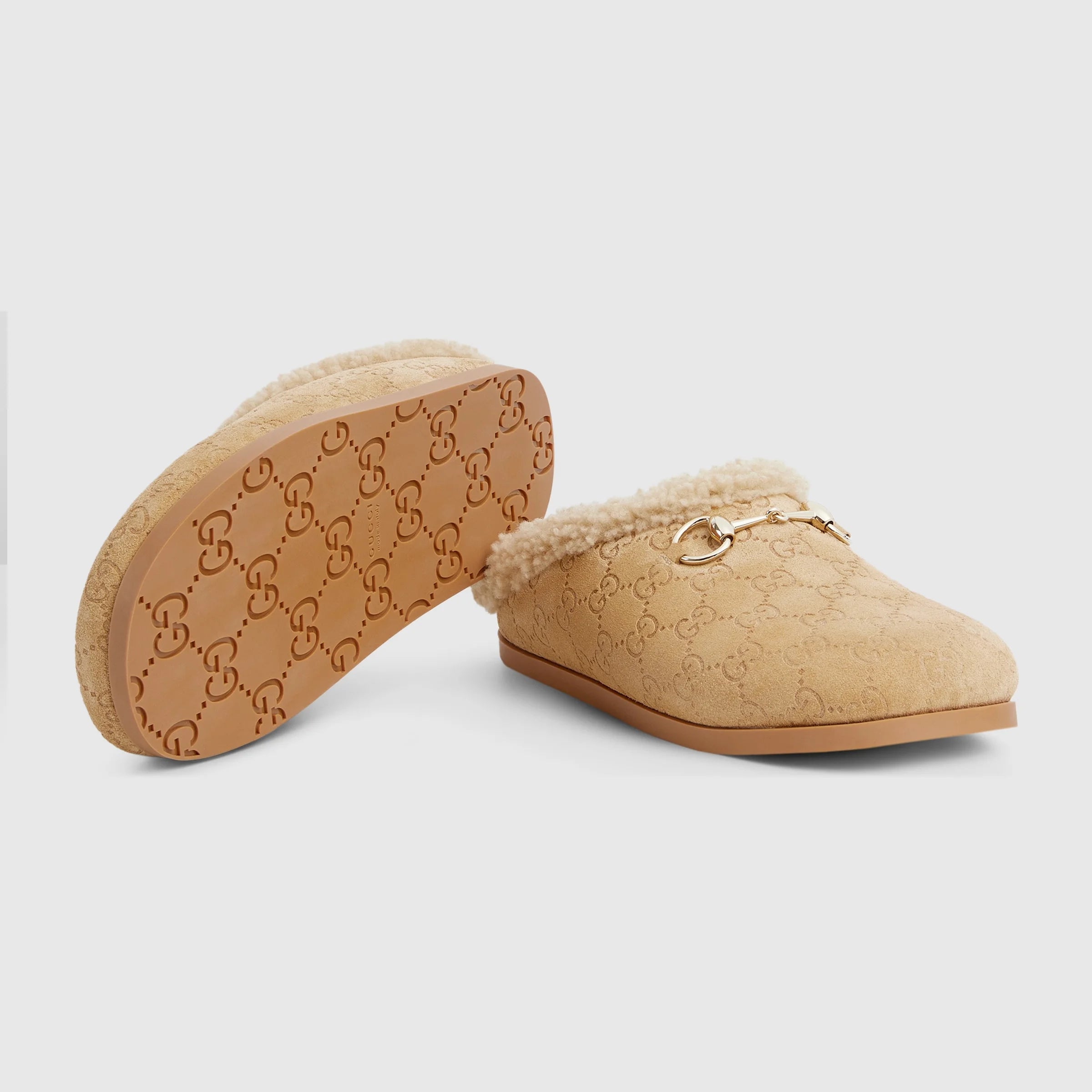 Gucci Horsebit GG Suede Mules
