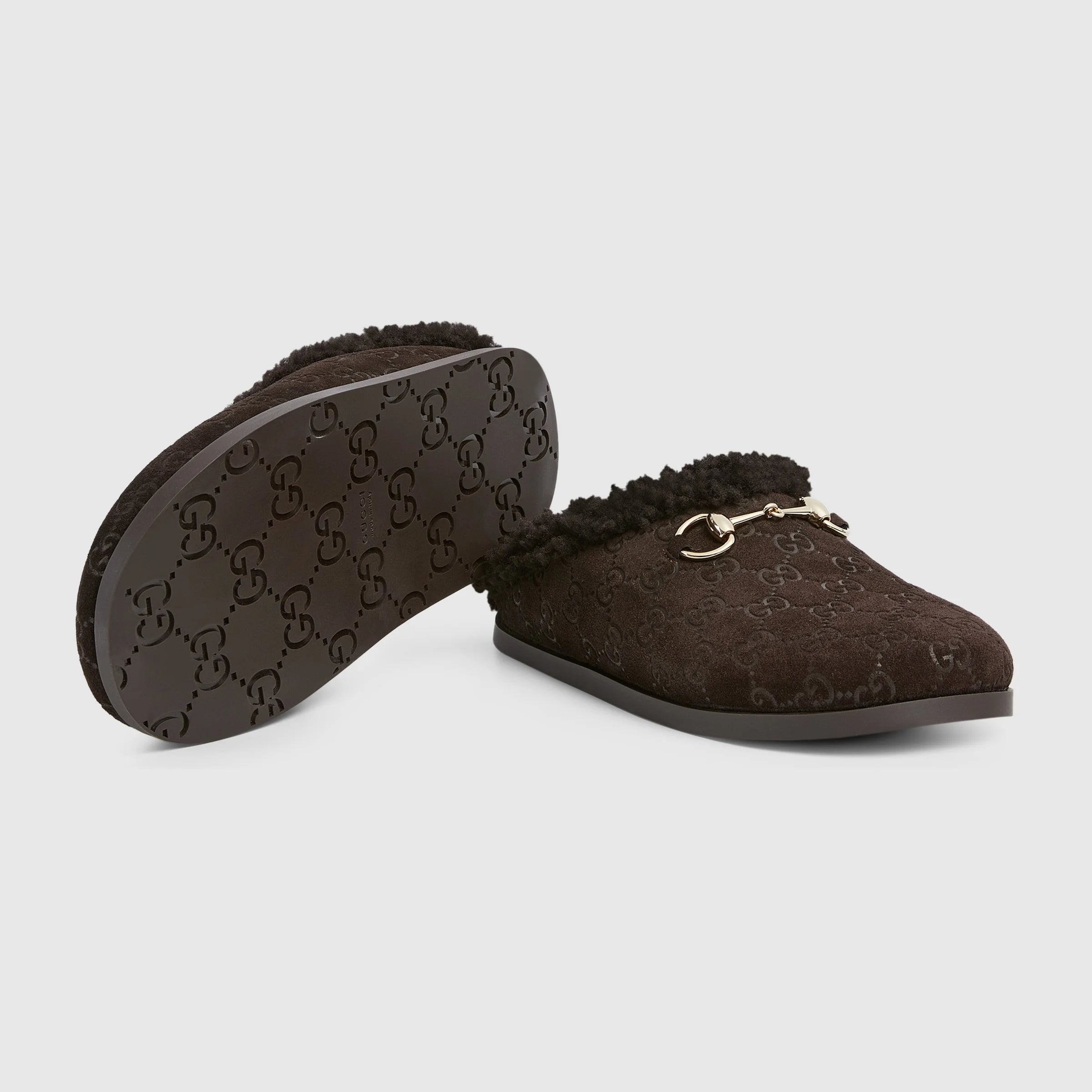 Gucci Horsebit GG Suede Mules