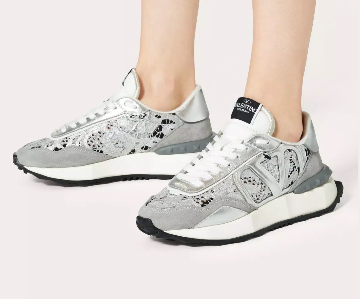 Valentino Lace And Mesh Lace Runner Sneakers