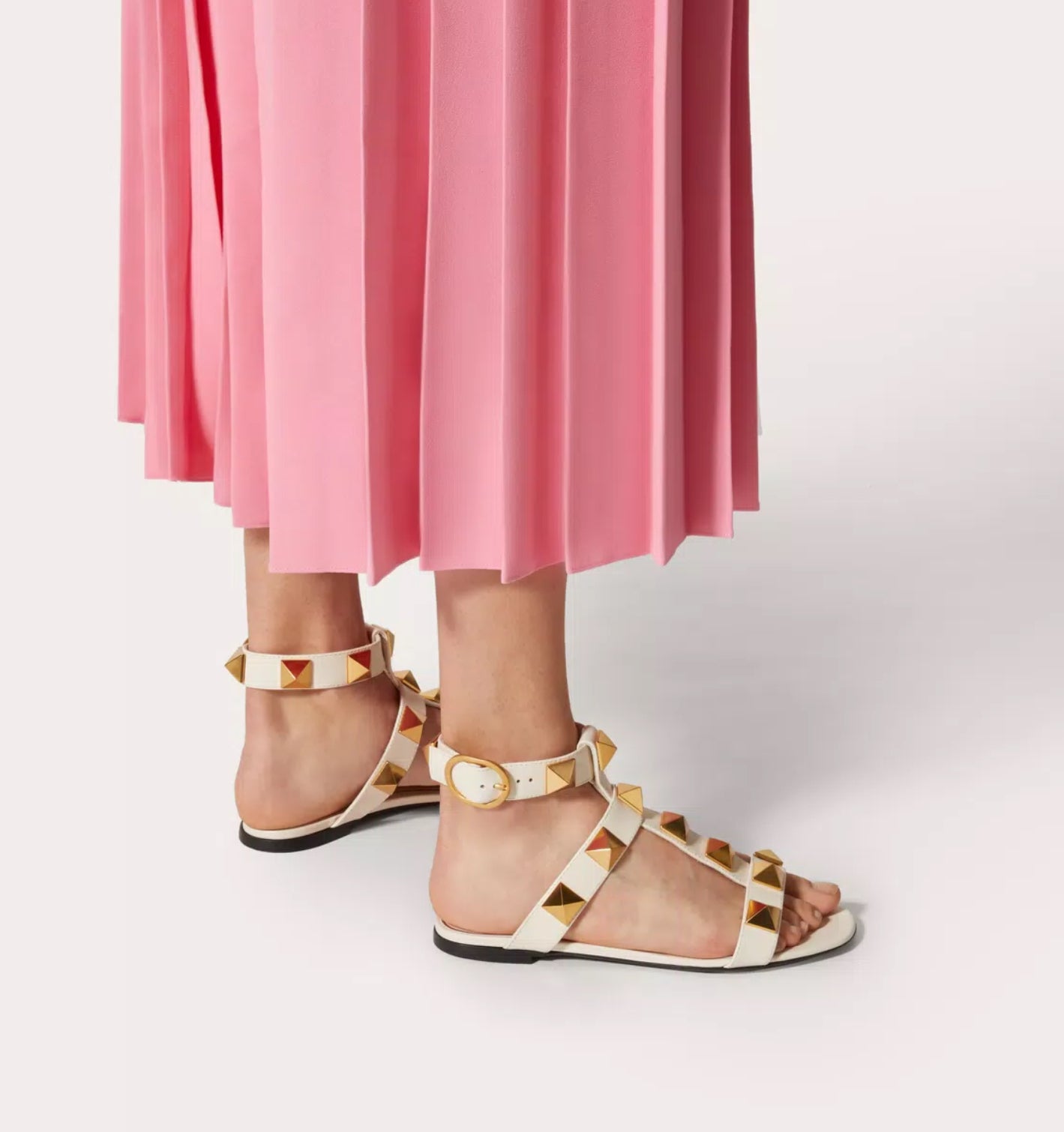 Valentino Roman Stud Flat Calfskin Sandals