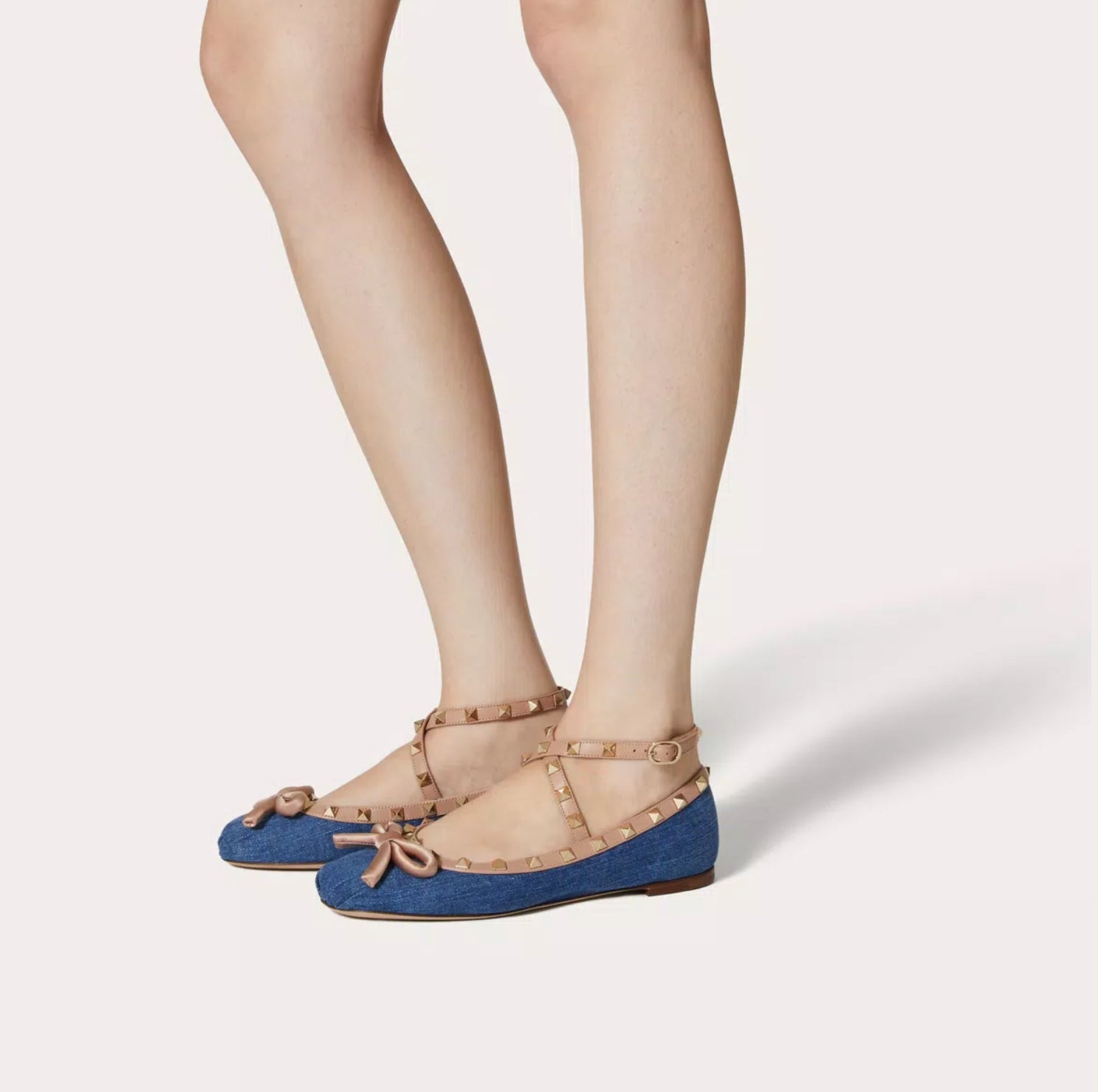 Valentino Rockstud Denim Ballerinas