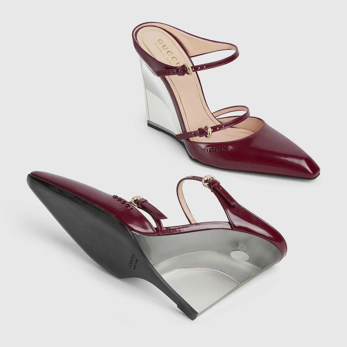 Gucci Logo Leather Wedge Mules