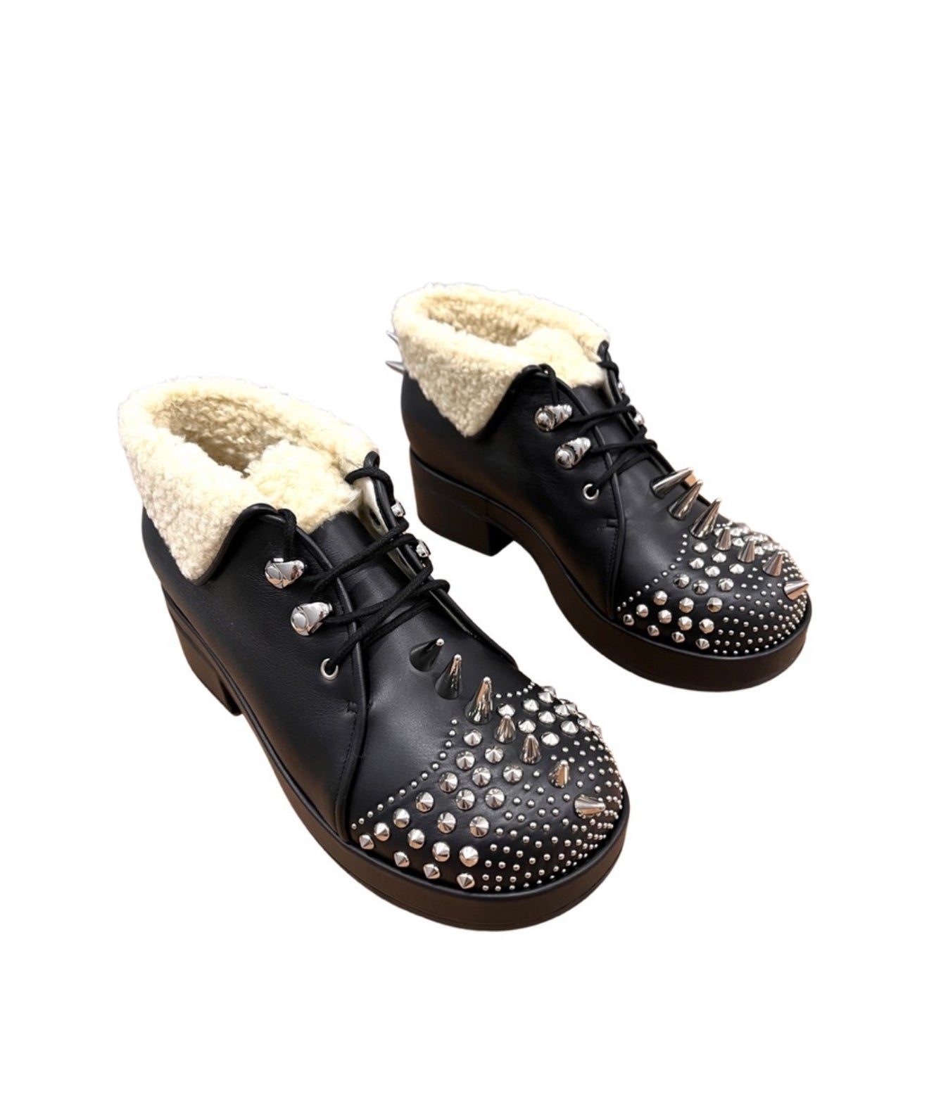 Gucci Spike Studs Wool Leatger Ankle boots