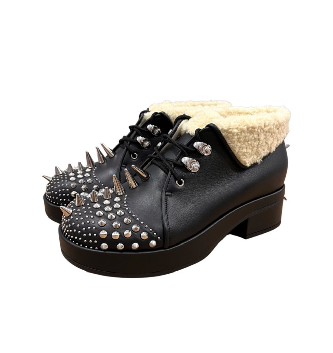 Gucci Spike Studs Wool Leatger Ankle boots