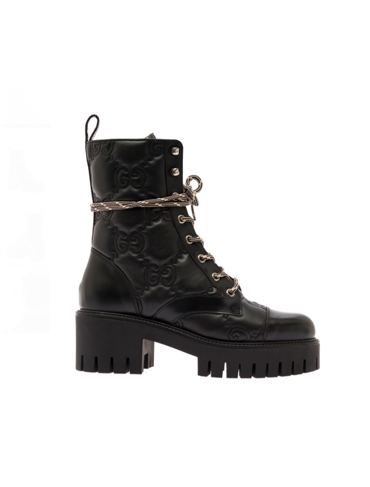 Gucci GG Matelasse Lace up Leather Boots
