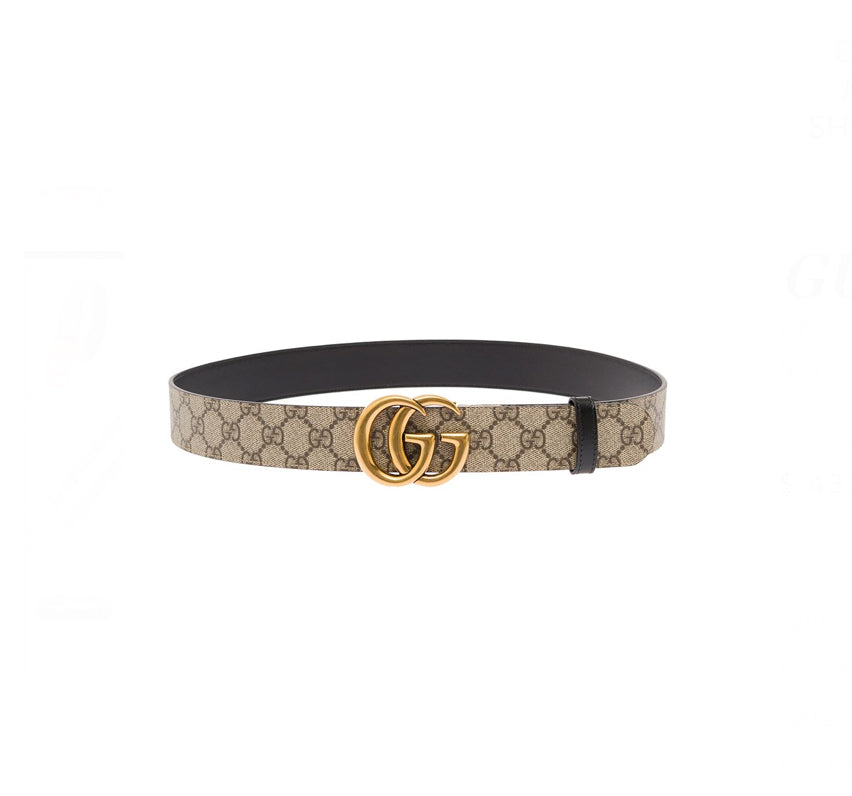 GUCCI Black leather and GG fabric reversible belt