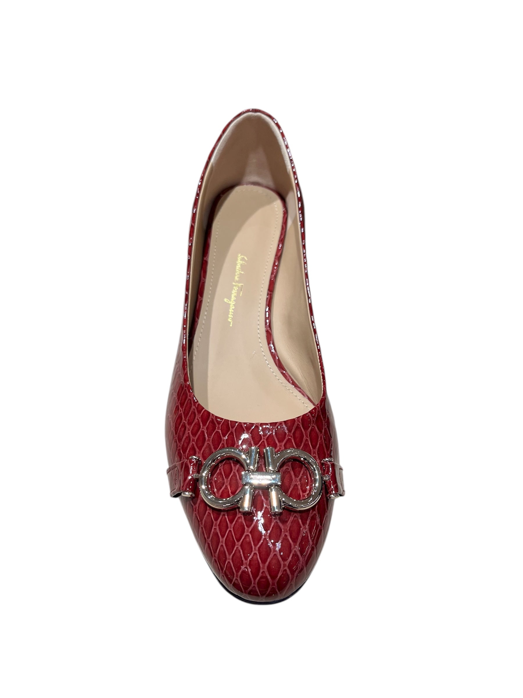 Ferragamo Logo Patent Skin Garda Pumps