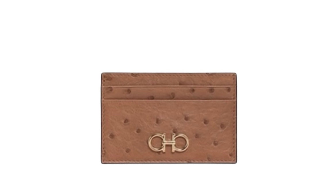 Ferragamo Gancini Ostrich Card Holder