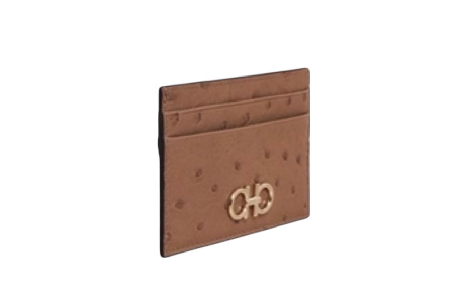 Ferragamo Gancini Ostrich Card Holder