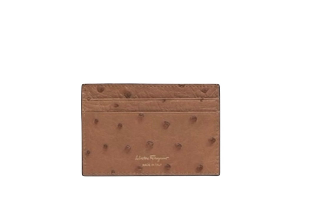 Ferragamo Gancini Ostrich Card Holder