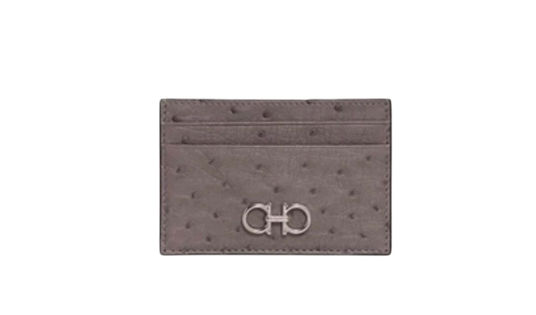 Ferragamo Gancini Ostrich Card Holder