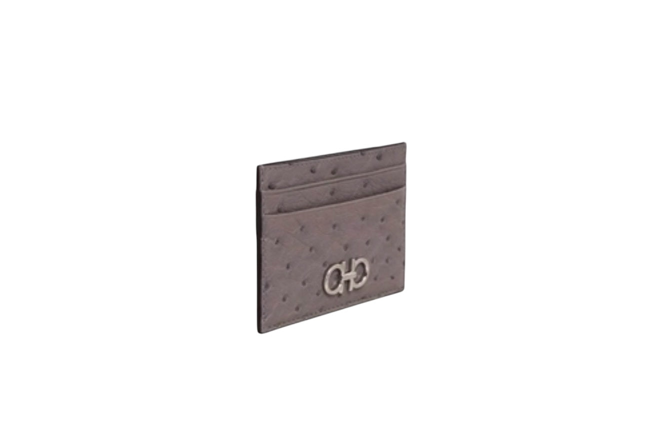 Ferragamo Gancini Ostrich Card Holder