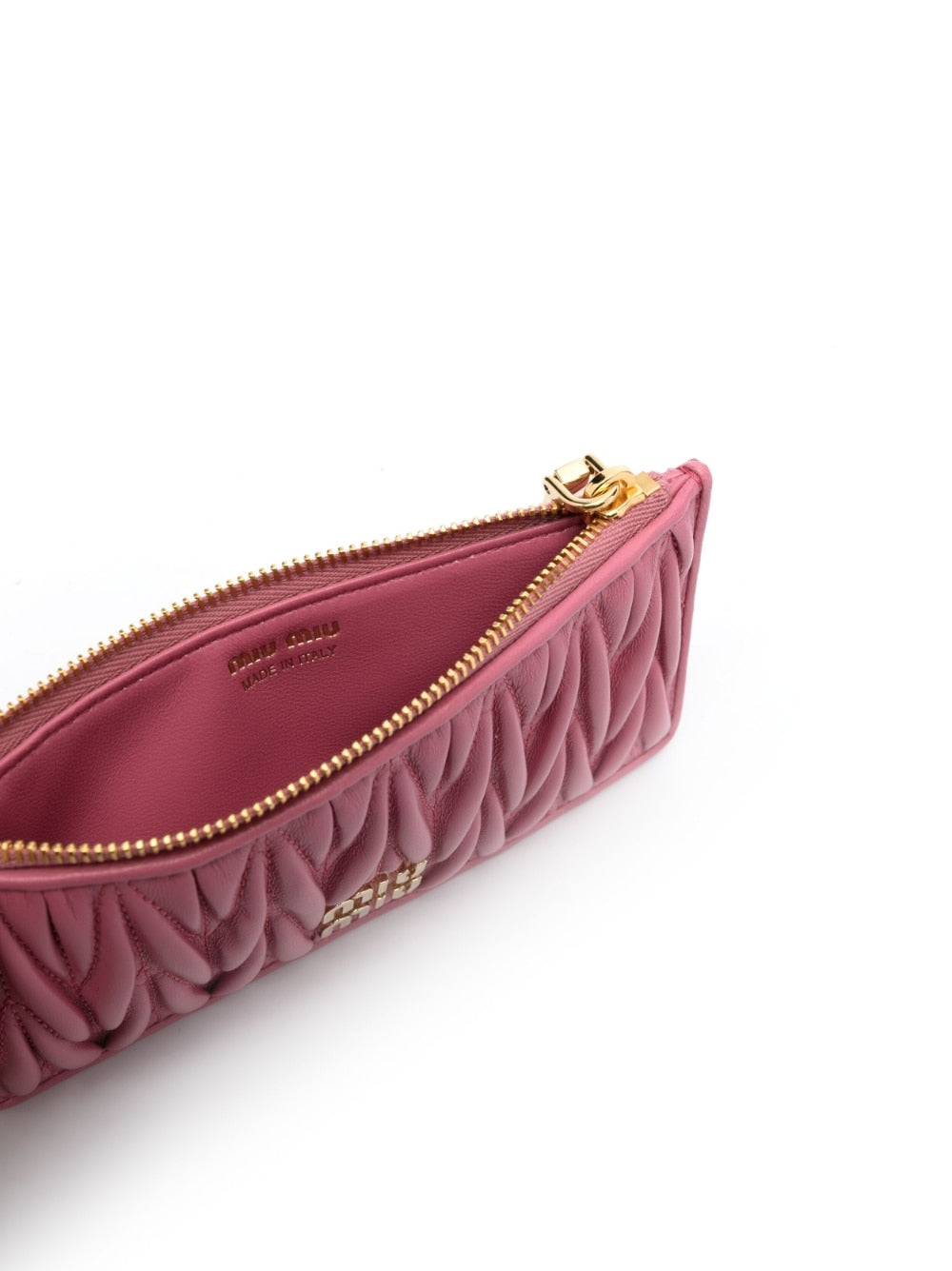 MIUMIU PINK LEATHER CARD HOLDER WITH ZIPPER