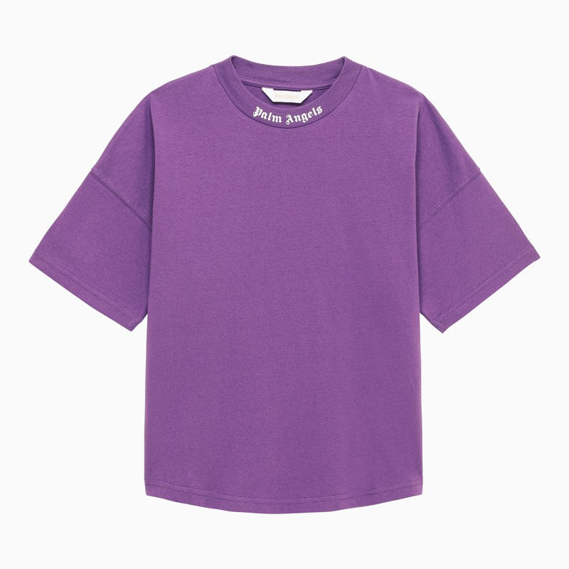 Palm Angels Purple crew-neck T-shirt with logo